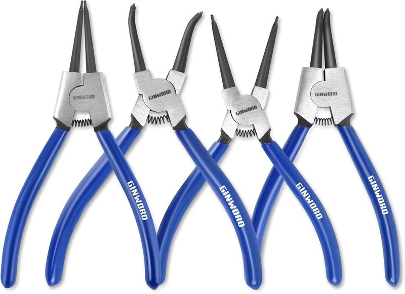 GINWORD 7-inch 4 Pcs Snap Ring Pliers Set, Circlip Pliers Kit, Straight/Bent Jaw, Internal/External Heavy Duty C Clip Pliers for Ring Remover Retaining,Blue - Image 1